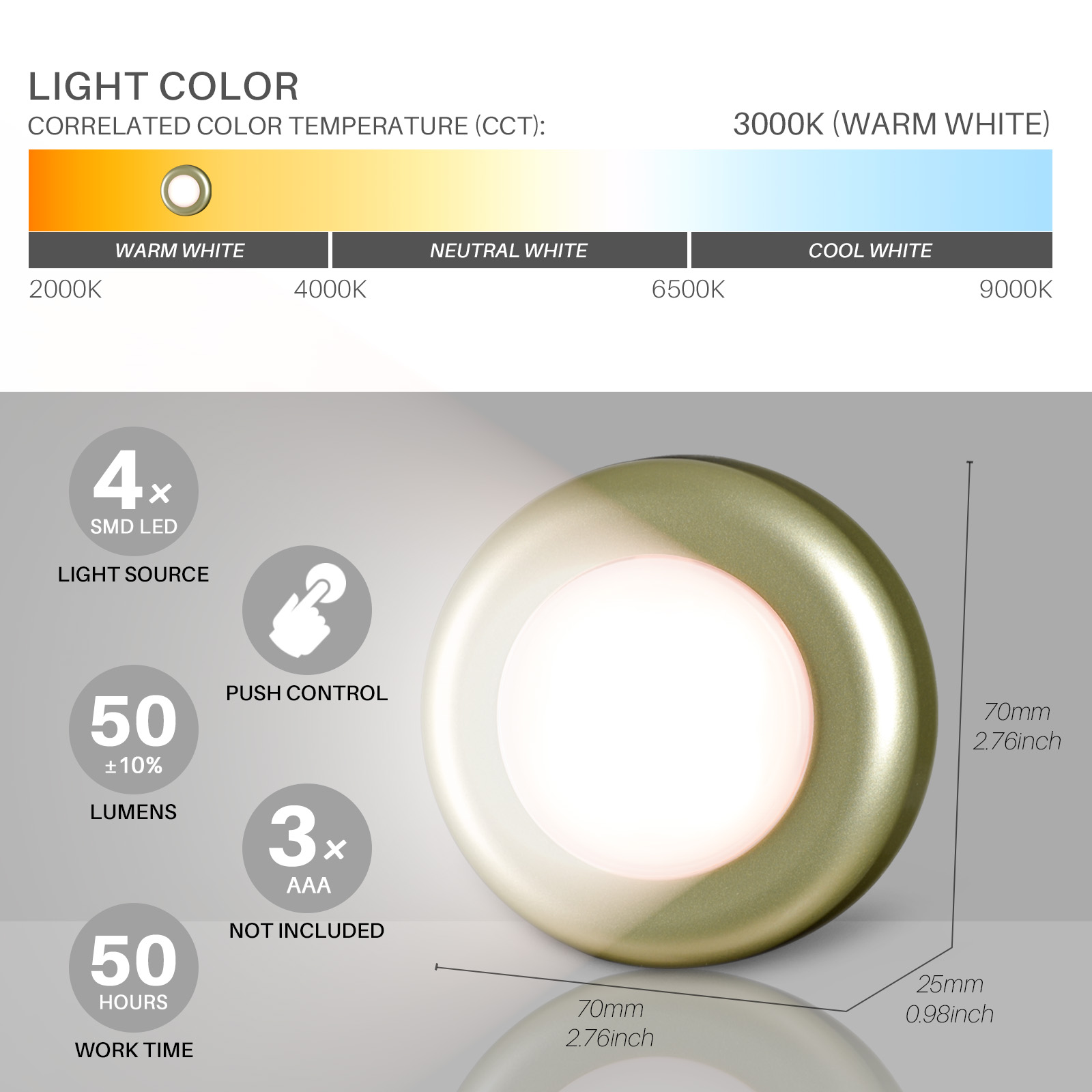 Tap Light Push Light STAR SPANGLED 4 LED Touch Light Gold Warm White 5 Pack STAR SPANGLED Official Website