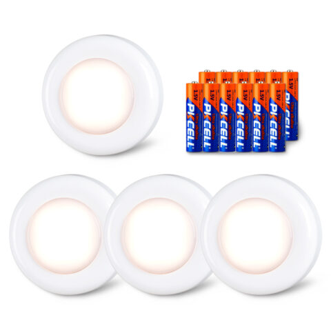 STAR-SPANGLED Paquete de 4 luces regulables de 3.1 pulgadas, luces LED  táctiles adhesivas con pilas AA, 3 modos de color, luces de botón adhesivas